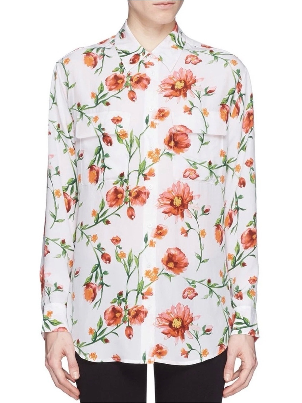 Equipment Femme Silk Floral Button Up Shirt Size Small White